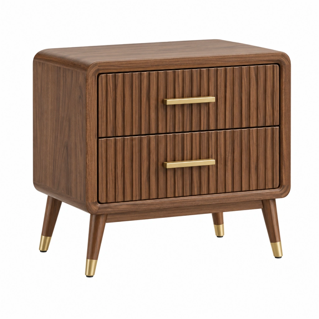 Nachttisch 50 x 40 x 60 cm Holz Braun Gold mit 2 Schubladen Mid Century Stil