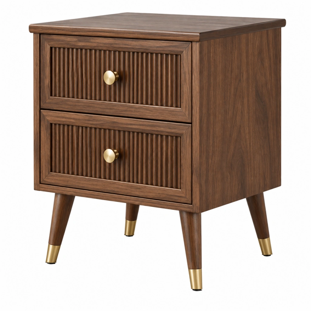 Nachttisch 45 x 40 x 60 cm aus Holz in Dunkelbraun mit 2 Schubladen im Mid-Century-Stil