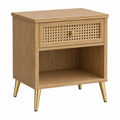 Nachttisch 45 x 40 x 60 cm Holz Natur mit Rattangeflecht und Schublade