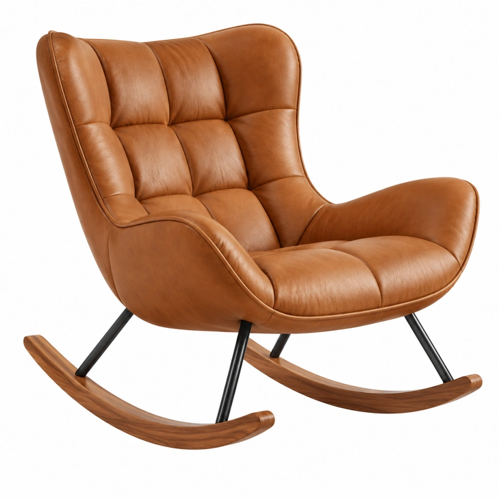 Schaukelstuhl 90 x 80 x 100 cm cognacbraun mit Bezug in Lederoptik - gepolstert