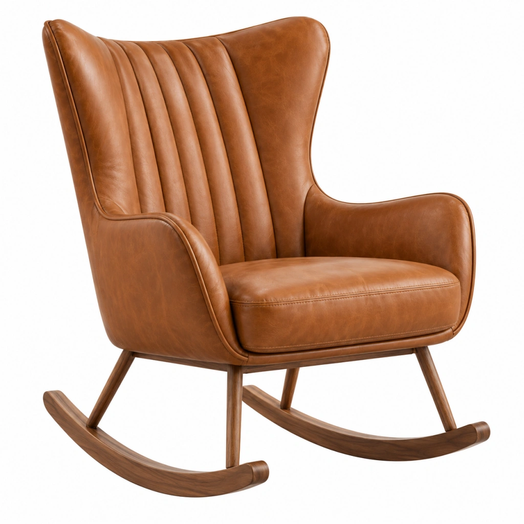 Schaukelstuhl 72 x 95 x 105 cm in Cognacbraun mit Kunstlederbezug und Holzgestell