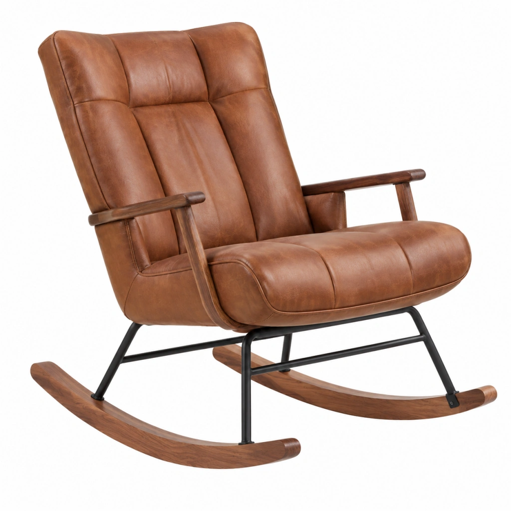 Schaukelstuhl 95 x 70 x 100 cm Kunstleder Braun mit Holzarmlehnen