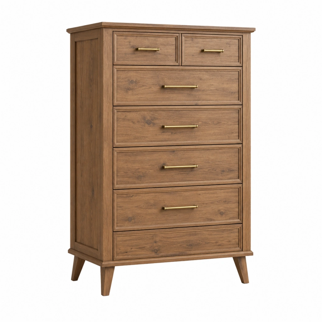 Kommode 90 x 45 x 140 cm brauner Holzwerkstoff mit 7 Schubladen im Landhausstil
