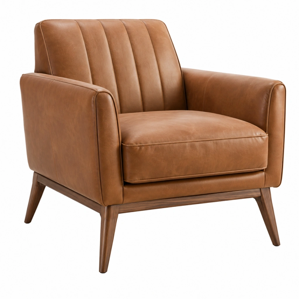 Sessel 82x85x88 cm aus Kunstleder in Cognacbraun mit gepolsterter Rückenlehne