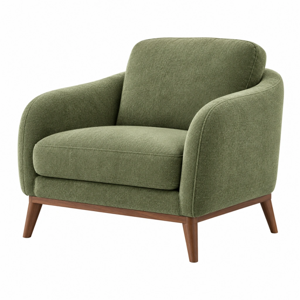 Sessel 80 x 78 x 83 cm grüner Textilbezug mit Holzfüßen im Mid-Century-Stil