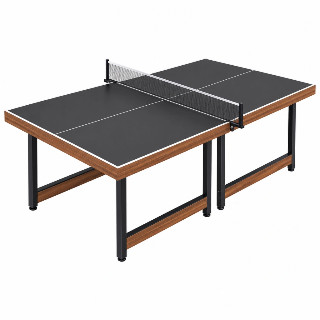 Tischtennisplatte 274 x 152.5 x 76 cm Schwarz Walnussbraun mit Holzwerkstoffplatte Metallgestell und Netz für Innenräume