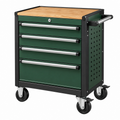 Werkzeugwagen 77 x 46 x 97 cm aus Stahl in Grün mit Holzarbeitsplatte und 5 Schubladen