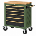 Werkzeugwagen 77 x 46 x 97 cm aus Stahl Grün mit Holzplatte und 7 Schubladen