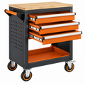 Werkzeugwagen 80 x 45 x 90 cm Stahl Holz Schwarz Orange mit 3 Schubladen und Rollen