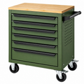Werkstattwagen 70 x 45 x 90 cm aus Stahl in Grün mit Bambus-Arbeitsplatte und 6 Schubladen